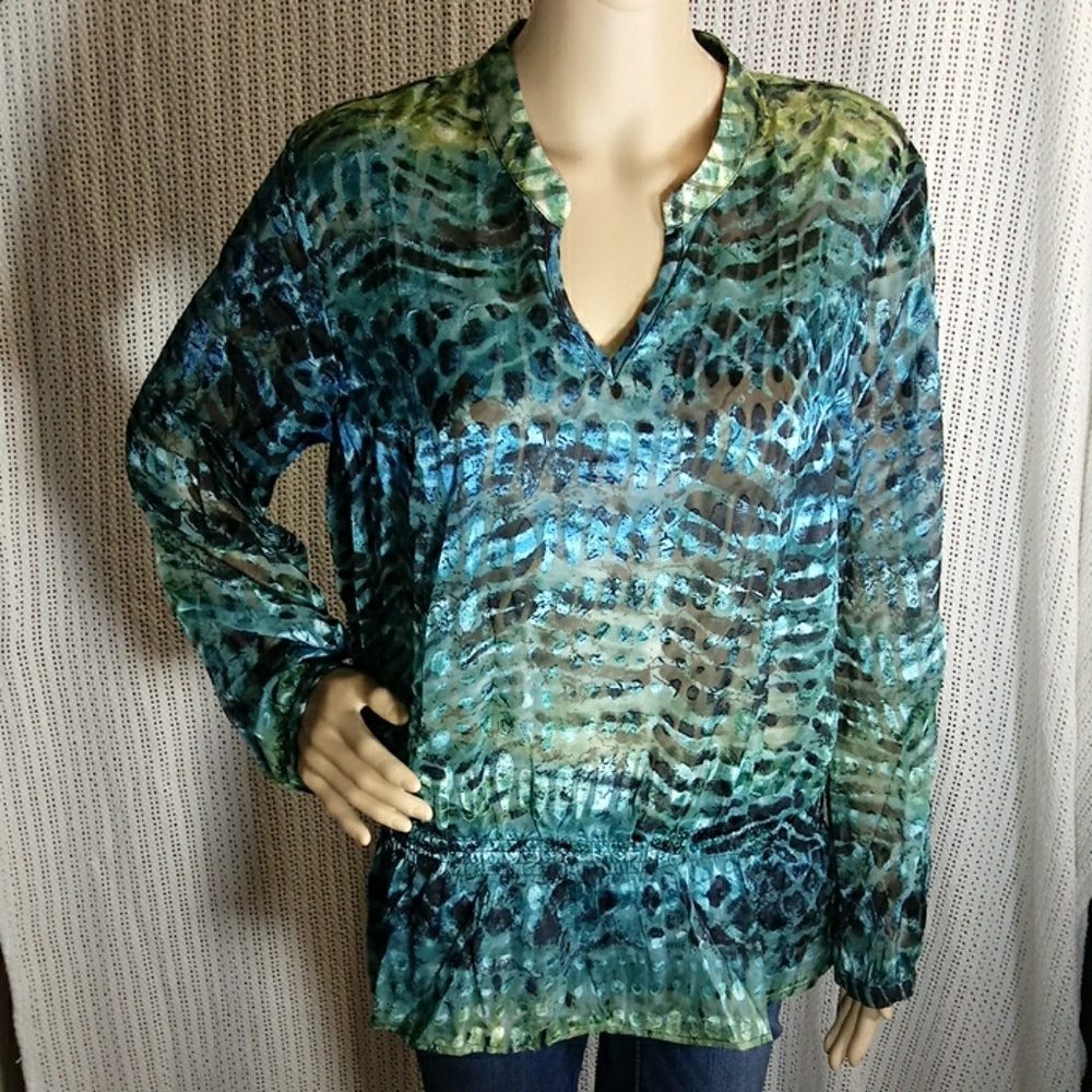 Chicos Blouse Sheer Burnout Pullover Top Size 1-M